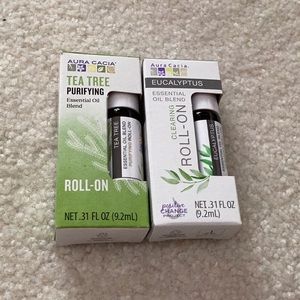 AURA CASIA 2 bottles essential oil roll-on,  tea tree & eucalyptus, NEW